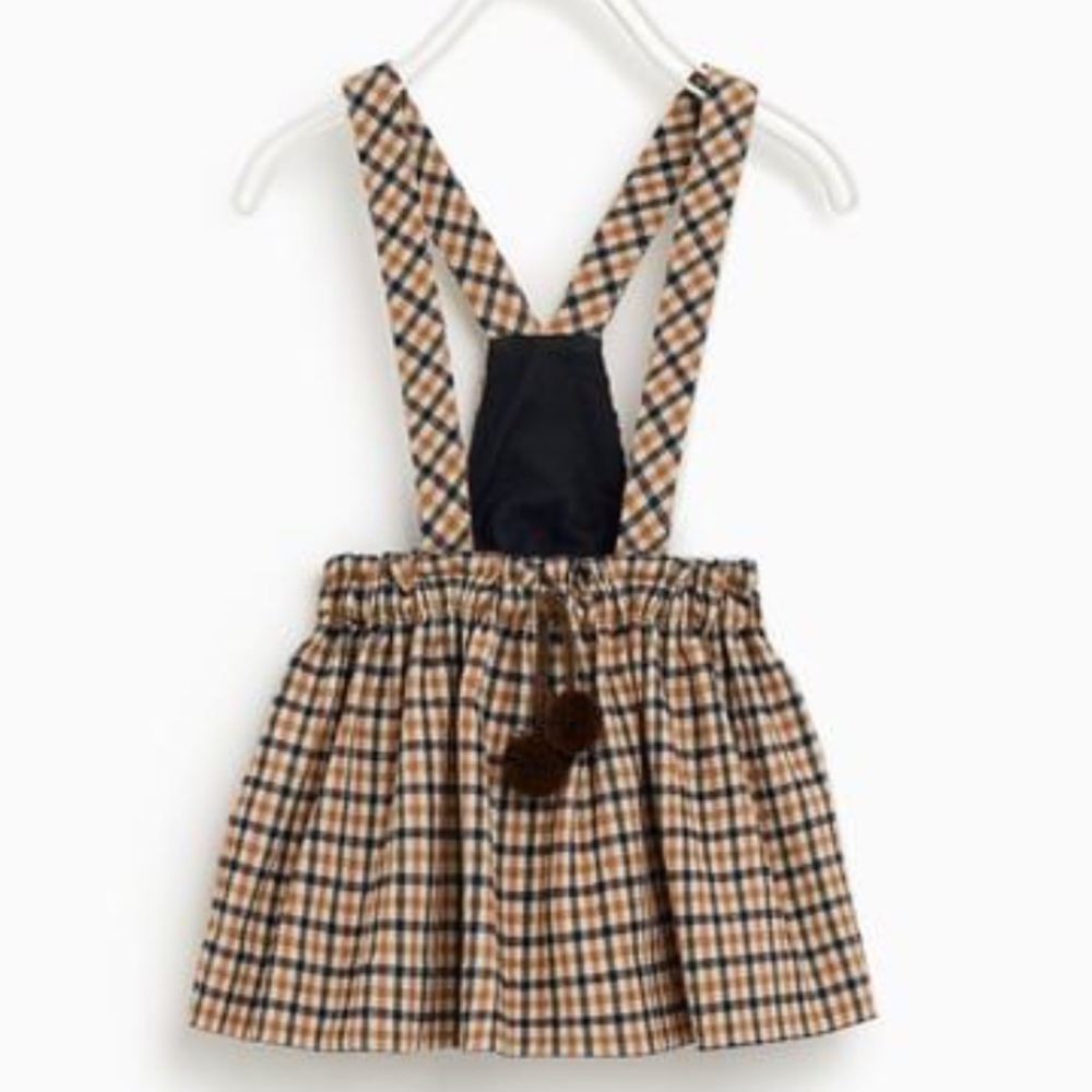Zara Kids Checkered Suspender Skirt - Brown and Black